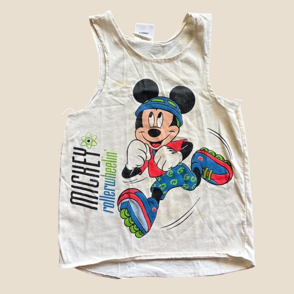 Vintage 80's 90's Mickey Mouse Roller Blade Rollerwheelin Youth Singlet Tank Top